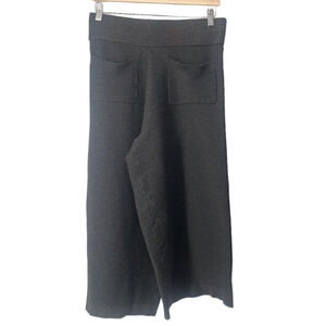 Robert Kitchen Cropped wide leg pants pull on ribbed grey pocket front sz m